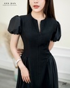 Đầm xốp nhăn phối thô Hàn đen