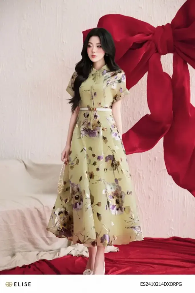 ĐẦM TƠ XỐP XANH HOA CỔ ĐỨC