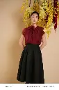 ÁO TƠ ĐỎ RƯỢU XẾP LY CỔ BUỘC DÂY HOA